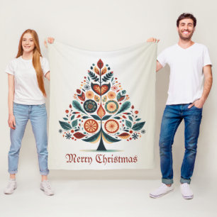 Weihnachtsbunter Baum Skandinavien Volkskunst Fleecedecke