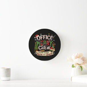 Weihnachtsbüro Fröhliche Crew Schule halten Runde Wanduhr