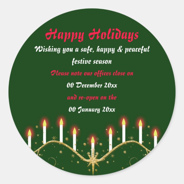 Weihnachtsbüros geschlossen runder aufkleber (Vorderseite)