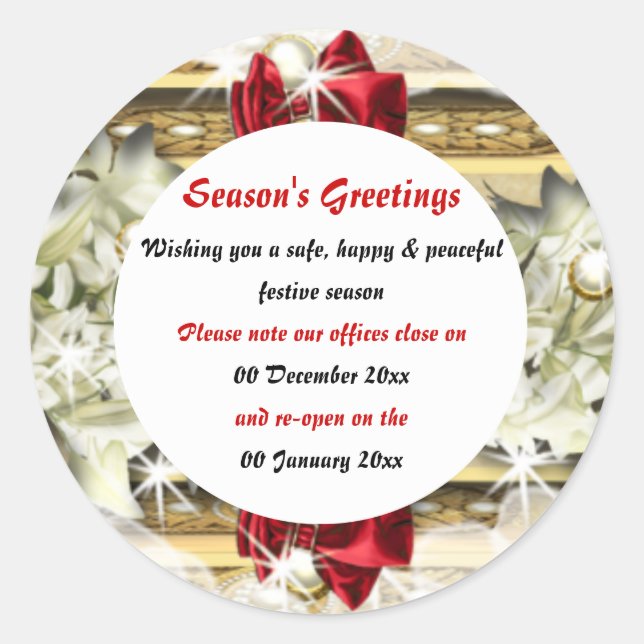 Weihnachtsbüros geschlossen runder aufkleber (Vorderseite)