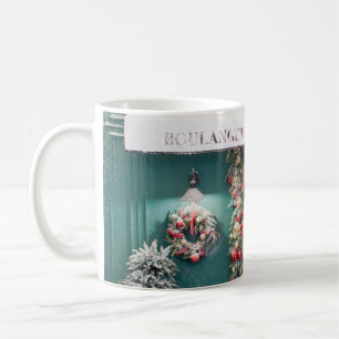 Weihnachtscafe-Bäckerei-Außenseite mit Weihnachtsd Kaffeetasse