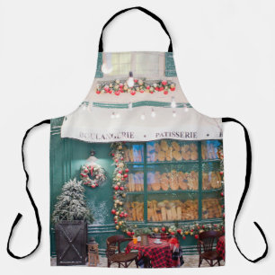 Weihnachtscafe-Bäckerei-Außenseite mit Weihnachtsd Schürze