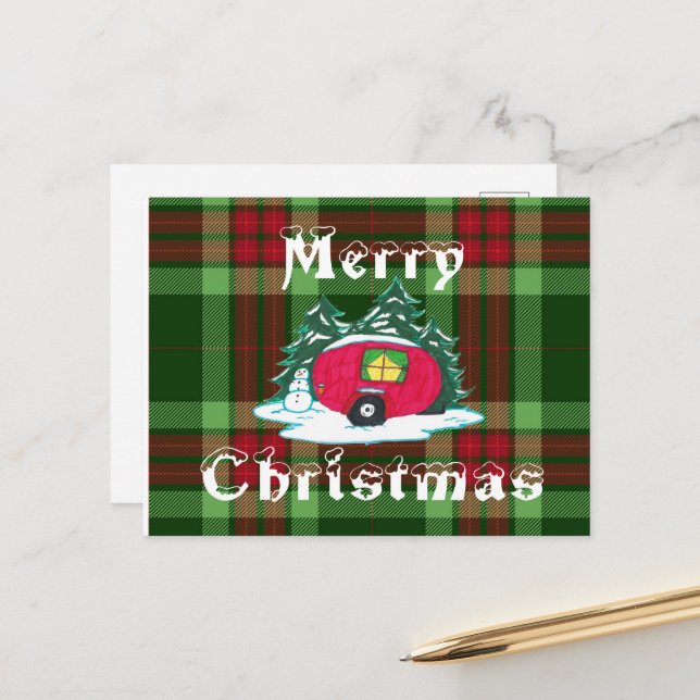 Weihnachtscamper Feiertagspostkarte (Vorderseite/Rückseite Beispiel)