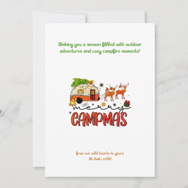 Weihnachtscamper Rentiere Außenbereich Feiertagskarte (Vorderseite)