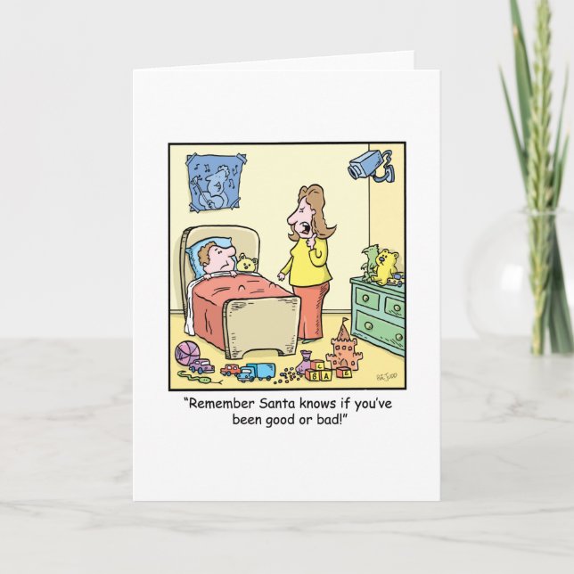 WeihnachtsCartoon-Sankt Aufpassen Feiertagskarte (Vorderseite)