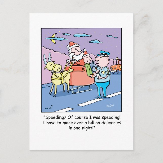 WeihnachtsCartoon-Sankt gefangenes Schnellfahren Feiertagspostkarte (Vorderseite)