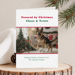 Weihnachtschaos und lustige Fotos von Haustieren m Feiertagskarte