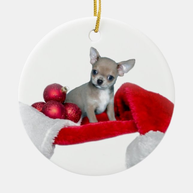 WeihnachtsChihuahuahund Keramikornament (Vorne)