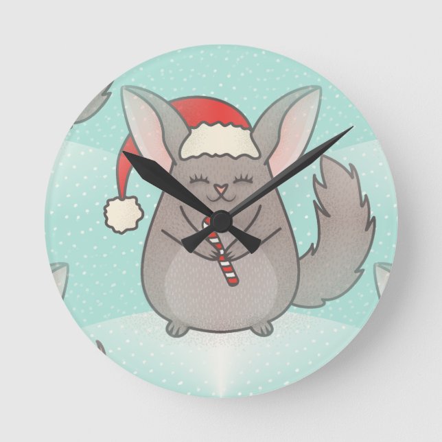 Weihnachtschinchillas Runde Wanduhr (Vorderseite)