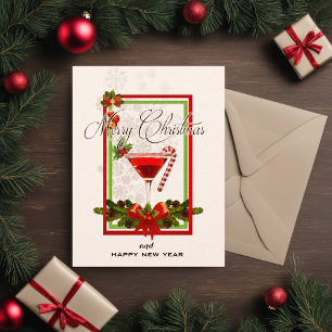 Weihnachtscocktail-Aquarell-Kunst Feiertagspostkarte
