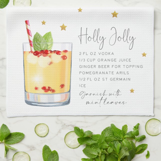 Weihnachtscocktail Holly Jolly Rezept Geschirrtuch (Gefaltet)