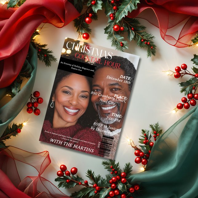 Weihnachtscocktail Hour Party Magazine Foto Einladung (Christmas Cocktail Hour Party Magazine Photo Invitation)