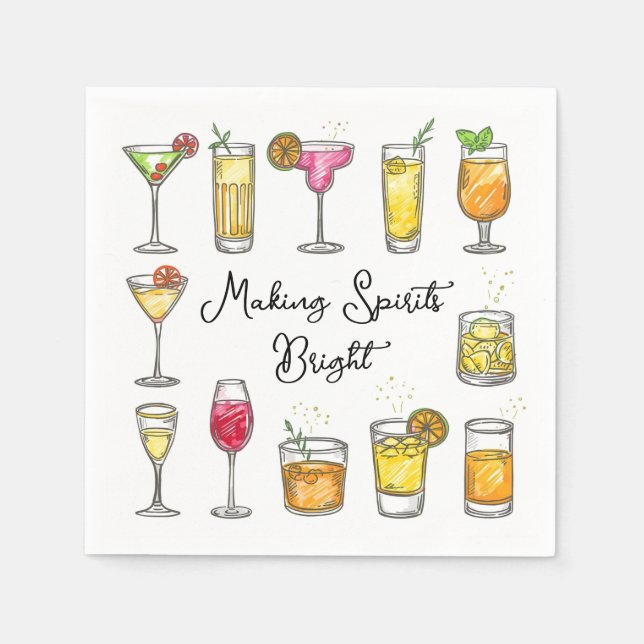 Weihnachtscocktail 'Making Spirits Bright' Serviette (Vorderseite)