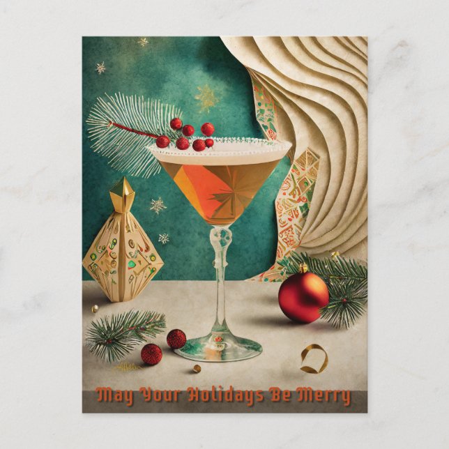 Weihnachtscocktail Party Happy Hour Postkarte (Vorderseite)