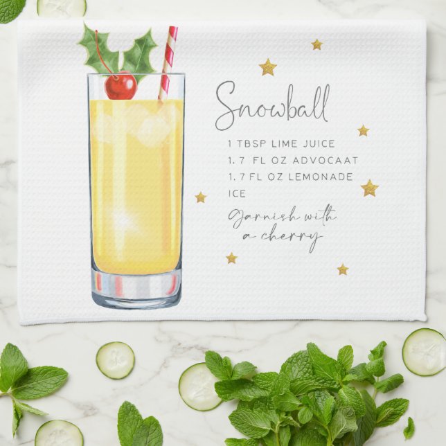 Weihnachtscocktail Snowball Rezept Wasserfarbe Geschirrtuch (Gefaltet)