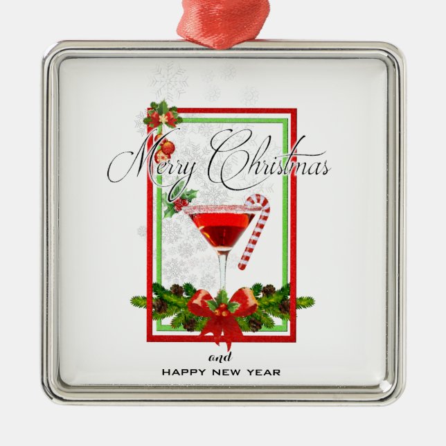 Weihnachtscocktail Watercolor Art Ornament Aus Metall (Vorne)