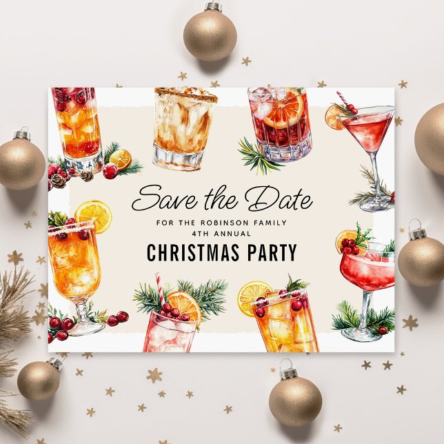 Weihnachtscocktail Weihnachts-Party Save the Date Feiertagspostkarte (Von Creator hochgeladen)