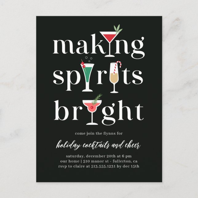 Weihnachtscocktails Einladung Postkarte (Vorderseite)