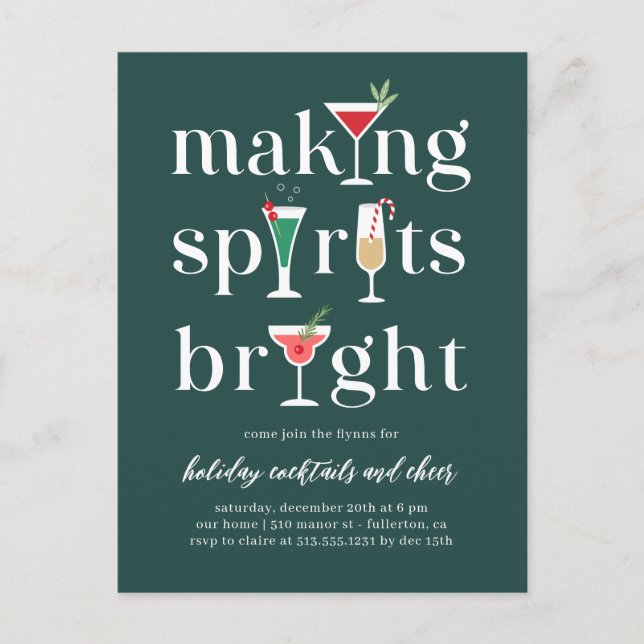 Weihnachtscocktails Einladung Postkarte (Vorderseite)