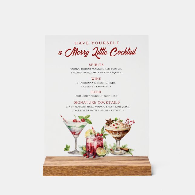 Weihnachtscocktails Fröhliches Bar Acrylschild (Vorderseite)