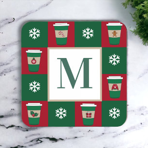 Weihnachtscoffes Snowflakes Holiday Monogram Getränkeuntersetzer