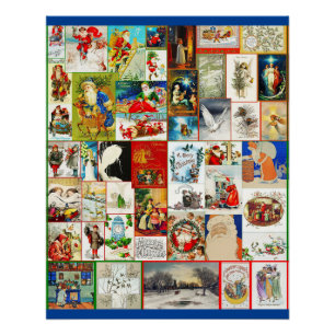 Weihnachtscollage im Vintage-Stil mit Santas und S Poster