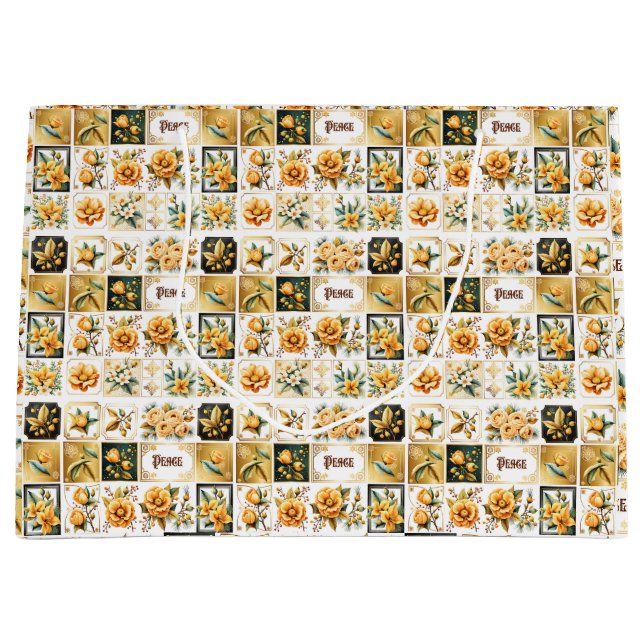 WeihnachtsCollage in Gold Große Geschenktüte (Vorderseite)