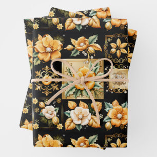 WeihnachtsCollage mit Gold und Weiß-Blume Geschenkpapier Set