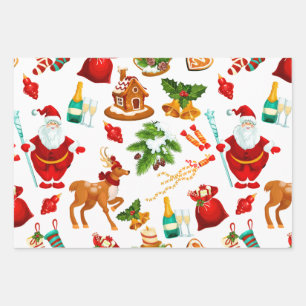Weihnachtscollage mit Santa, Dekorationen, Geschen Geschenkpapier Set