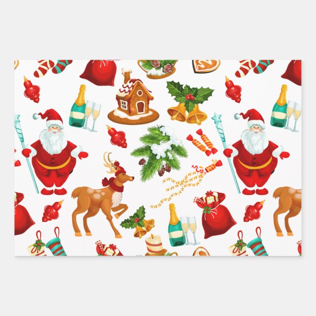 Weihnachtscollage mit Santa, Dekorationen, Geschen Geschenkpapier Set (Vorderseite)