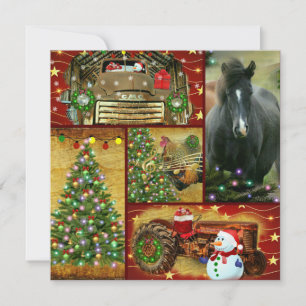 Weihnachtscollage Pferd Frosty Vintage-LKW Feiertagskarte