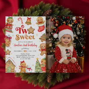 Weihnachtscookie Two Sweet 2. Geburtstagsfoto Einladung