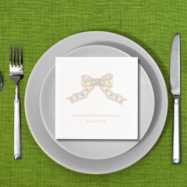 Weihnachtscoquette Pink Green Bow Napkins Serviette (Von Creator hochgeladen)