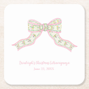 Weihnachtscoquette Pink Green Bow Rechteckiger Pappuntersetzer