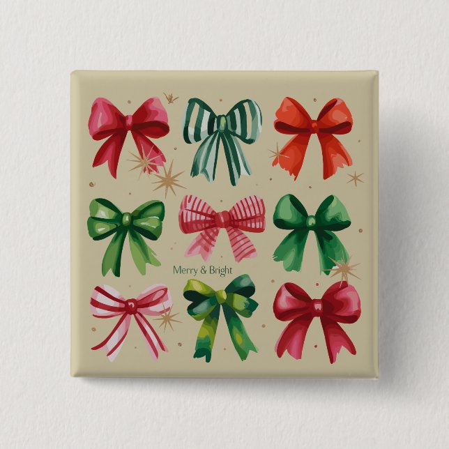 Weihnachtscoquettes Red Green Bow Xmas Season Girl Button (Vorderseite)