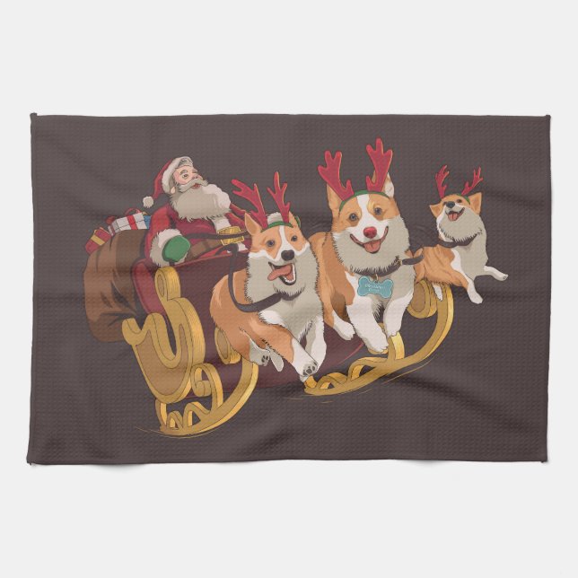 Weihnachtscorgis Geschirrtuch (Horizontal)