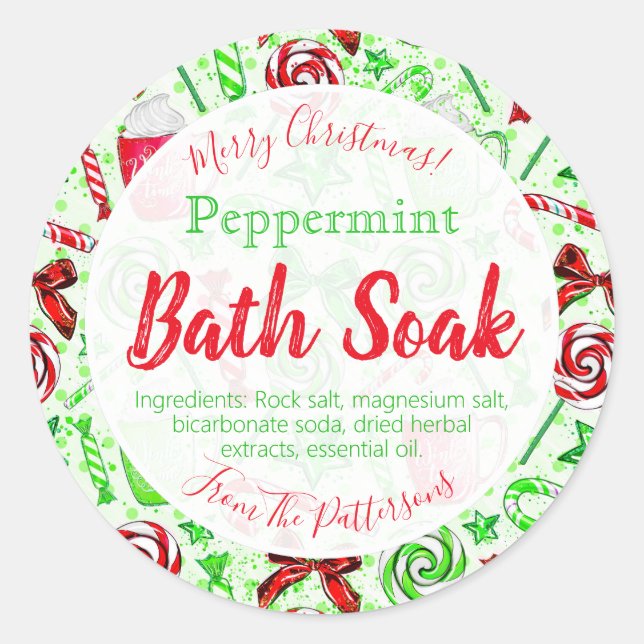 Weihnachtscreme Candy Bath Bomb Salz Soak Label Runder Aufkleber (Vorderseite)