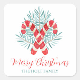 Weihnachtscreme Candy Cane Geschenk Quadratischer Aufkleber