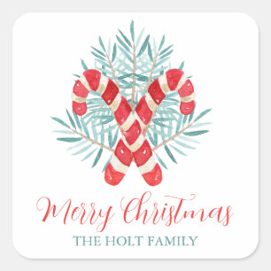 Weihnachtscreme Candy Cane Geschenk Quadratischer Aufkleber