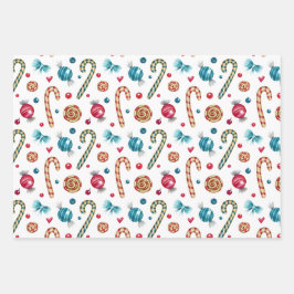 Weihnachtscreme Cane und Süßigkeiten Geschenkpapier Set