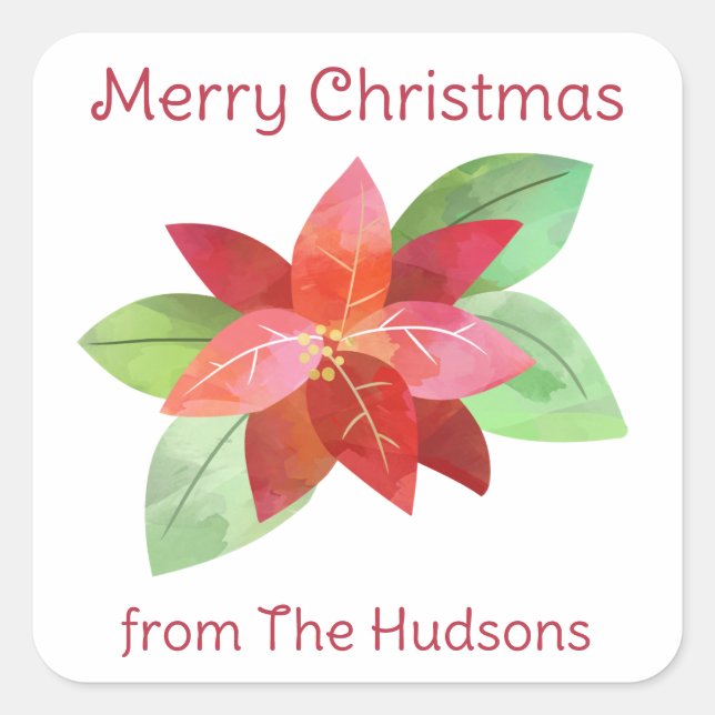 Weihnachtscreme in Aquarellfarbe Poinsettia Aufkle Quadratischer Aufkleber (Vorderseite)