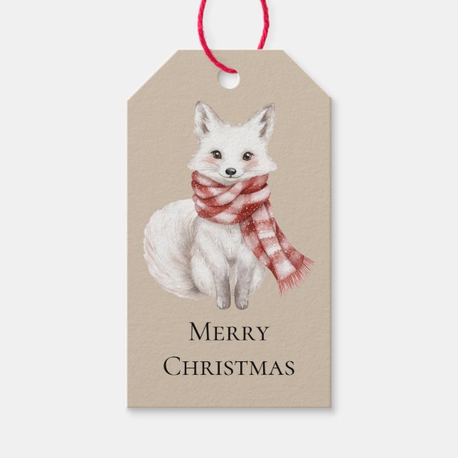 Weihnachtscreme Red White Peppermint Fox Geschenkanhänger (Vorderseite)