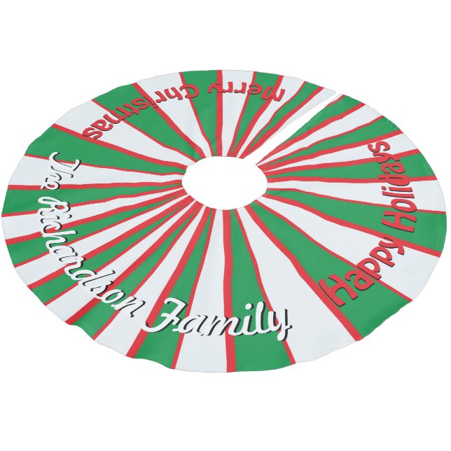 Weihnachtscreme Streifen DEINEN NAMEN HIER Baumroc Polyester Weihnachtsbaumdecke (Schrägansicht)