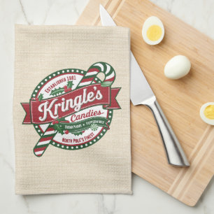 Weihnachtscreme und Candy Cane Shop Geschirrtuch