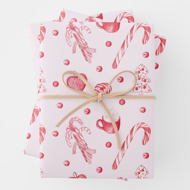 Weihnachtscreme und heiße Schokolade Rosa Geschenkpapier Set (Beispiel)
