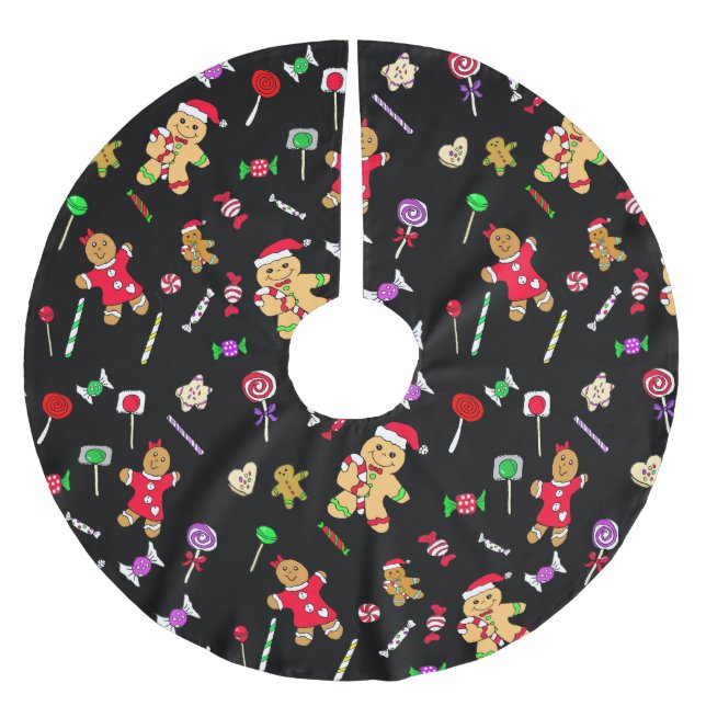 Weihnachtscreme und Lebkuchen Männer Polyester Weihnachtsbaumdecke (Vorderseite)