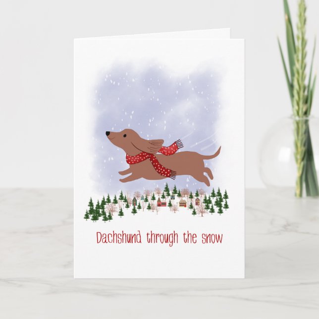 Weihnachtsdachshund durch den Schnee Karte (Vorderseite)