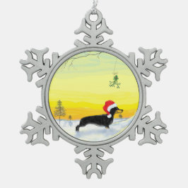 Weihnachtsdachshund Schneeflocken Zinn-Ornament