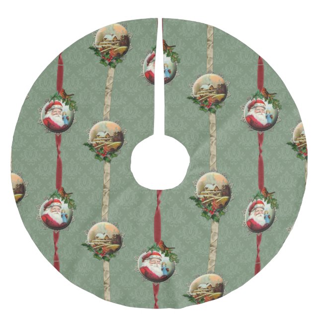 WeihnachtsDamaskus und Ribbons Polyester Weihnachtsbaumdecke (Vorderseite)