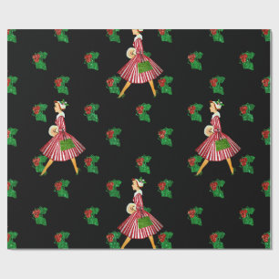Weihnachtsdame im Stil der 1950er Jahre in Schwarz Geschenkpapier